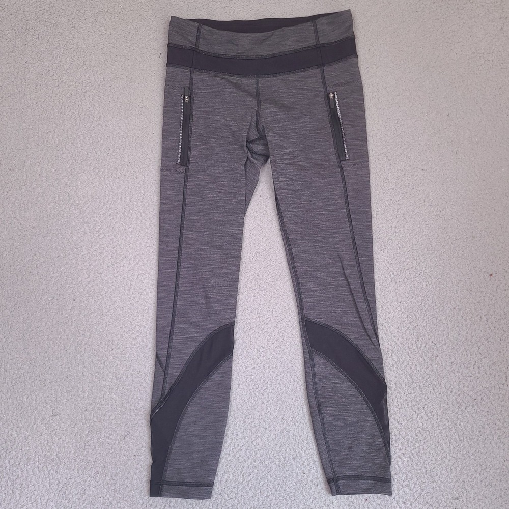 Lululemon Leggings Womens Size 4 Gray Black Inspire Tight II‎ Mesh Heathered